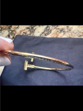 T bar open bracelet with faux rhinestones